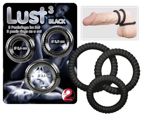 E-shop Lust three krúžky na penis - čierne