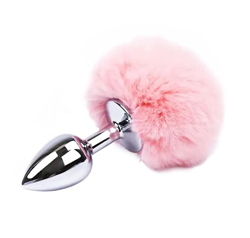 BASIC X Quentin kovový análny kolík s chvostíkom ružový