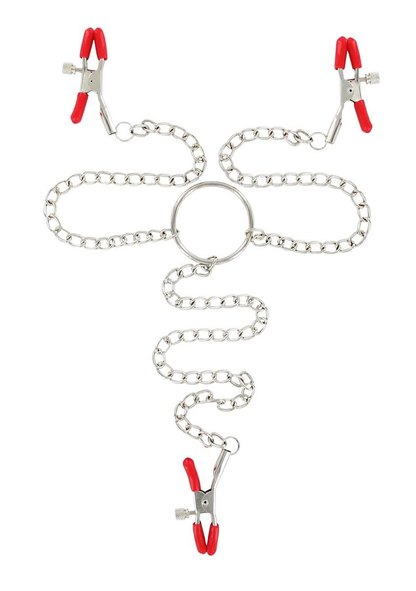 BASIC X škripce na bradavky a klitoris červené