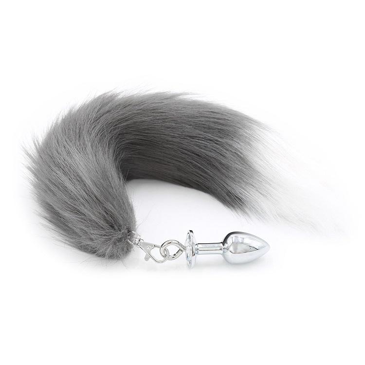 BASIC X kovový análny kolík s odopínateľným chvostom sivý