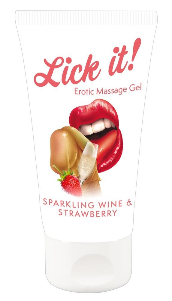 Lick it! Lubrikačný a masážny gél Jahoda a šumivé víno 50 ml