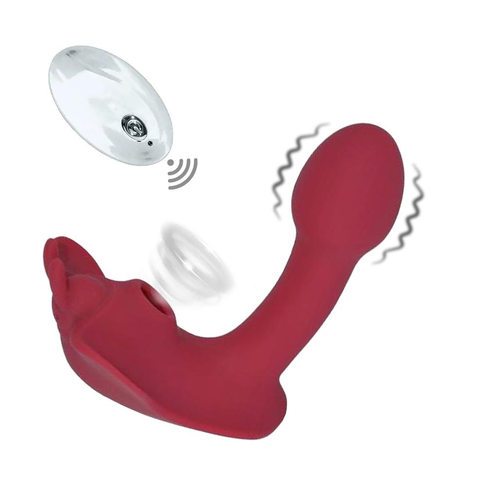 E-shop Romant Bill vibrátor do nohavičiek s podtlakovým stimulátorom klitorisu červený