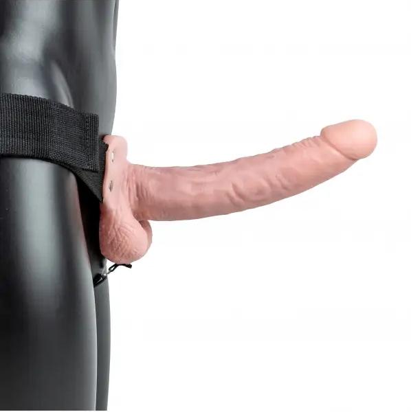 Realrock Hollow Strap-on dutý pripínací penis so semenníkmi 23 cm - telový