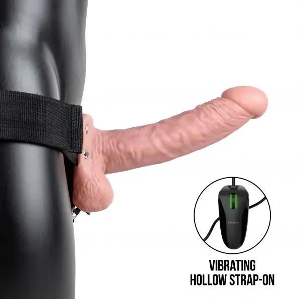 Realrock Vibrating Hollow Strap-on dutý pripínací penis so semenníkmi 18 cm - telový