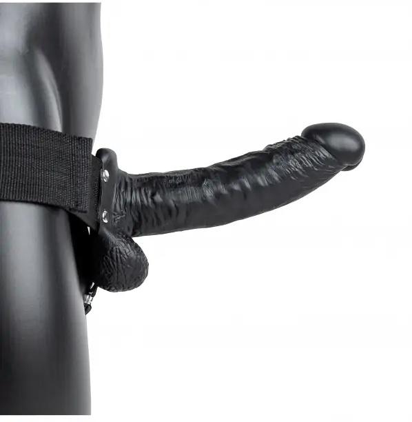Realrock Hollow Strap-on dutý pripínací penis so semenníkmi 18 cm - čierny