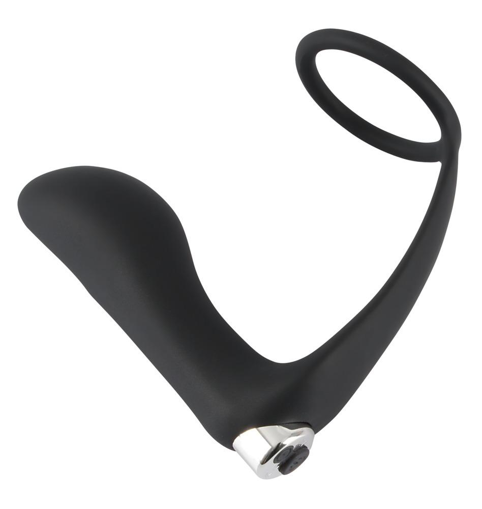 E-shop Black Velvets Vibračný análny kolík s erekčným krúžkom