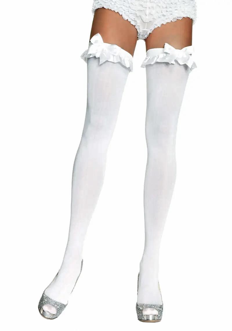 Leg Avenue Hladké pančuchy s mašľou - biele