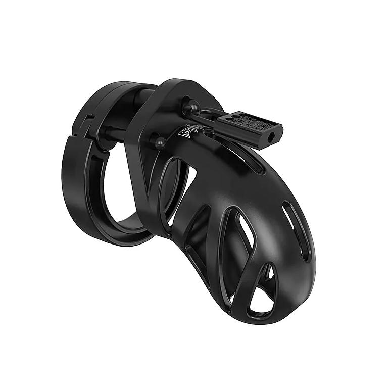 Shots ManCage Model 23 Black, silikónový pás cudnosti pre mužov 75 mm