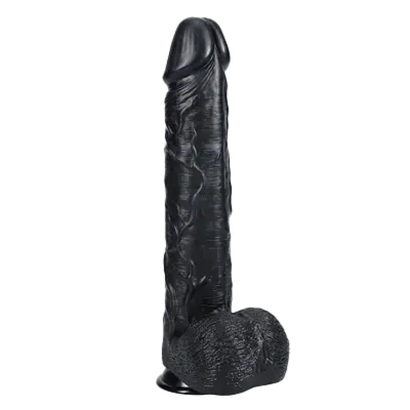 RealRock Extra Large dildo so semenníkmi 38 cm - čierne RealRock Extra Large dildo so semenníkmi 38 cm - čierne