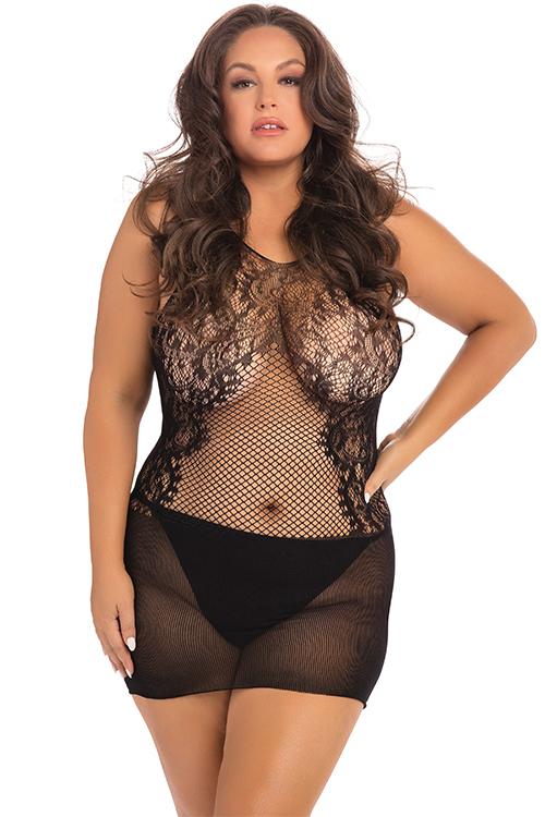 Lace fantasy Plus size minišaty - čierne