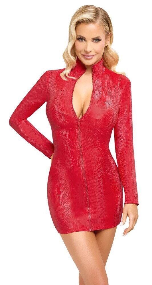 Cottelli Snakeskin Mini Dress with Long Sleeves 2718820 Red