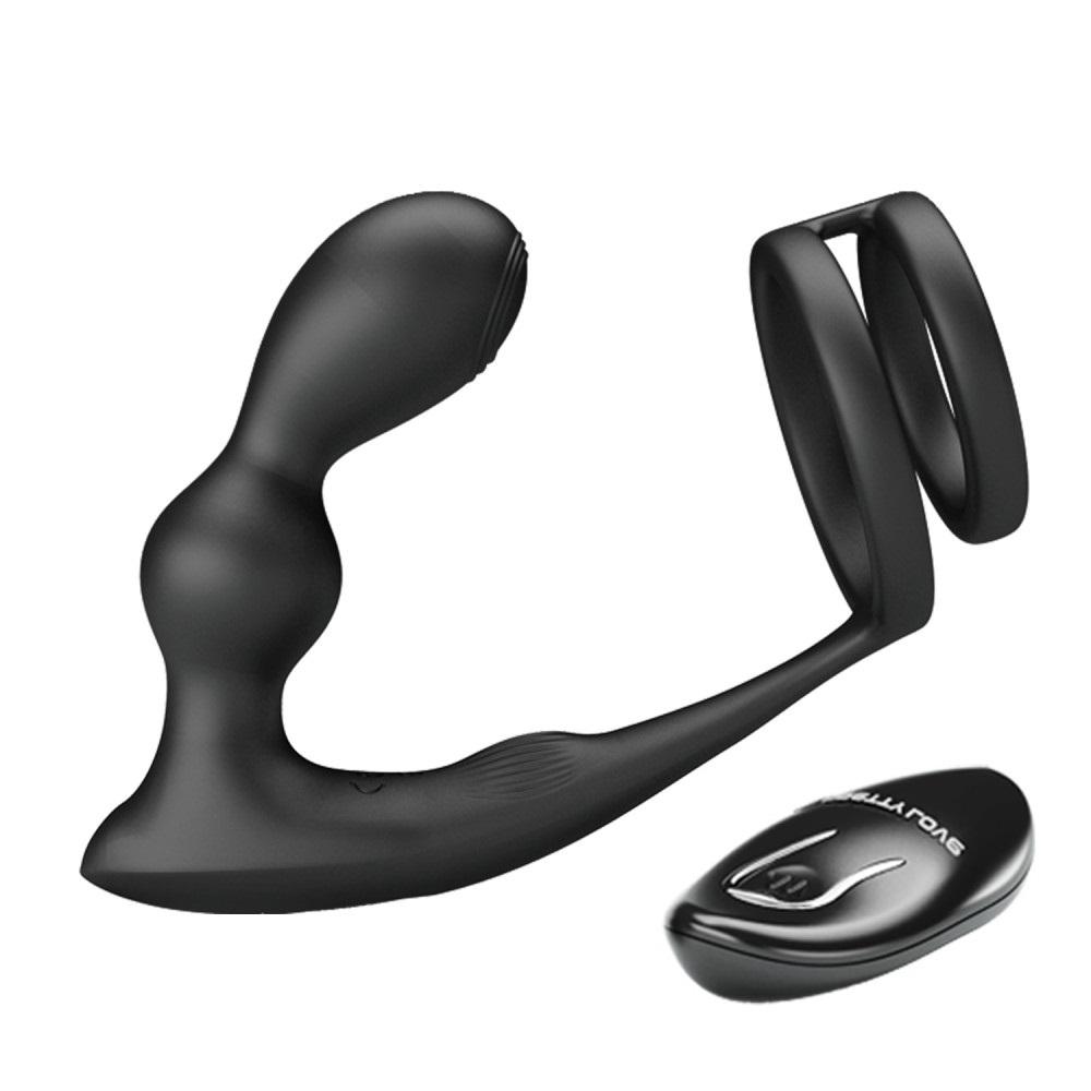 Pretty Love Marshall Penis Ring with Vibrating Anal Plug & Remote Control Black