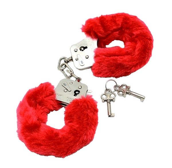 Rimba Kovové putá na ruky plyšové - červené