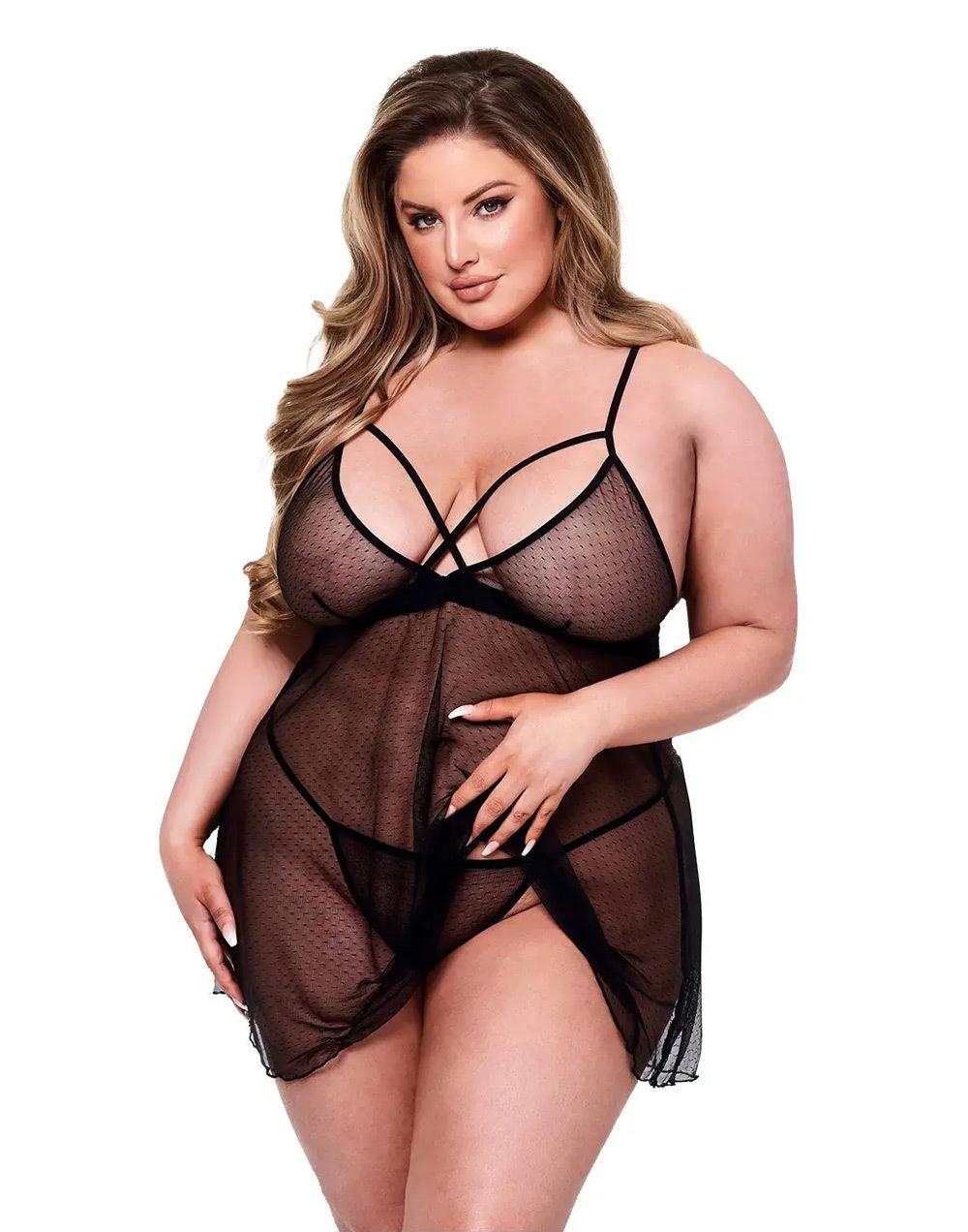 Baci Lingerie Queen Size - Lace & Mesh košieľka - čierna
