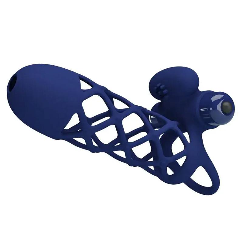 Pretty Love Giann vibračný návlek na penis - modrý