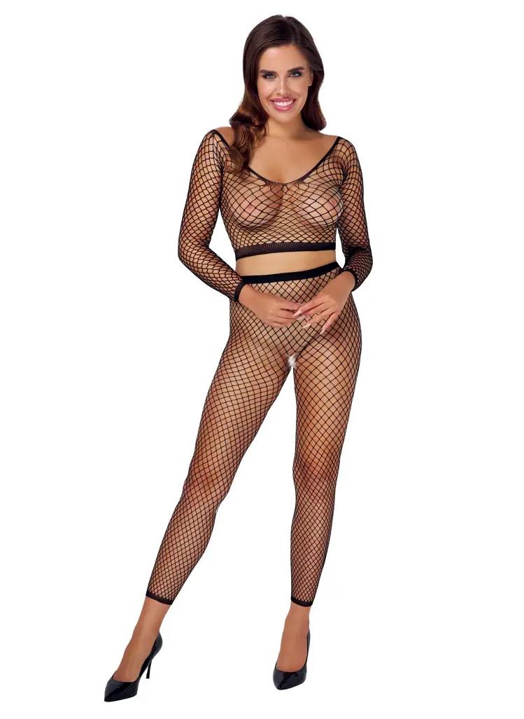 Fantasy by Cottelli Set sieťovaného topu a pančúch - čierny