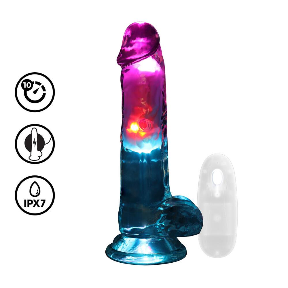 RealRock LED svietiace vibračné dildo so semeníkmi 18 cm