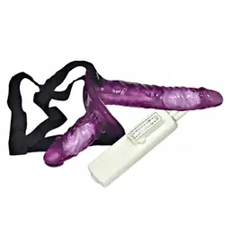 Nasadzovacie penisy, strap-on - Strap-On Duo Vibračný pripínací penis - fialový