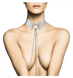 Erotické šperky - Bijoux Indiscrets Náhrdelník - obojok s retiazkami - strieborný
