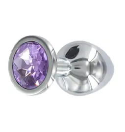 Análne šperky - BASIC X Tommy kovový análny kolík s fialovým  kamienkom
