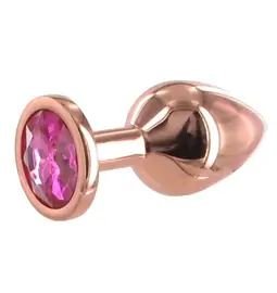 Análne šperky - BASIC X Rosegold kovový análny kolík s kamienkom růuový vel. S