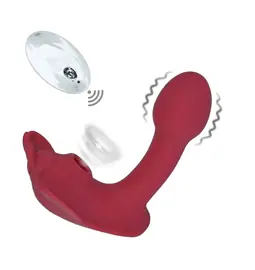 Vibrátory do nohavičiek - Romant Bill vibrátor do nohavičiek s podtlakovým stimulátorom klitorisu červený