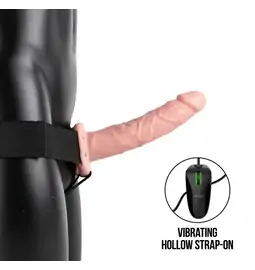 Nasadzovacie penisy, strap-on - Realrock Vibrating Hollow Strap-on dutý pripínací penis 21 cm - telový