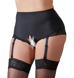 Erotické podväzky - Cottelli Curves Kalhotky s otevřeným rozkrokem a podvazky - 23105461071 - 3XL