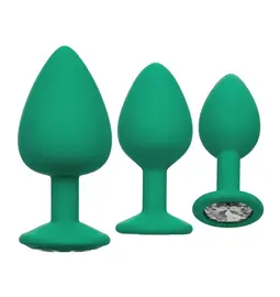 Nevibračné análne kolíky - Cheeky Gems sada análnych kolíkov - zelená