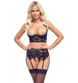 Erotické komplety - Cottelli Lingerie Set s retiazkou- čierny - 22215511231 - 75B/S