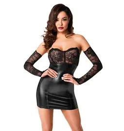 Erotické šaty - NOIR minišaty s návlekmi na ruky - čierne - 27190371041 - L