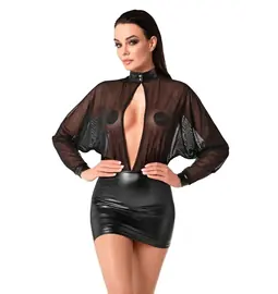 Erotické šaty - NOIR minišaty s priehľadným topom - čierne - 27190611041 - L