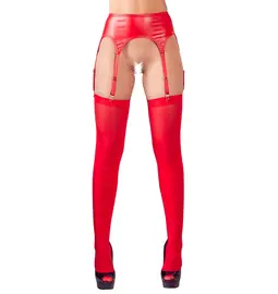 Erotické podväzky - NO:XQSE Set podväzkový pás a pančuchy - červený - 23402913111 - S/M
