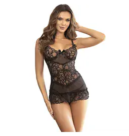 Erotické košieľky - Subblime Košieľka s kvetinovou čipkou - čierna - D-239318 - L/XL