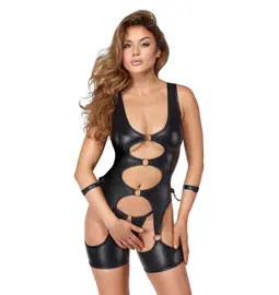 Erotické komplety - Cottelli Bondage Set body a tangá - čierne - 26331831041 - L