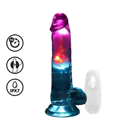 Realistické vibrátory - RealRock LED svietiace vibračné dildo so semeníkmi 18 cm