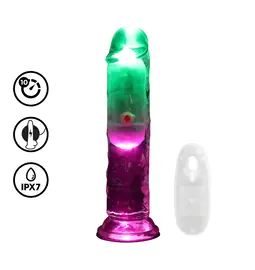 Realistické vibrátory - RealRock LED svietiace vibračné dildo 15 cm
