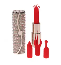 Mini vibrátory - Loveline Tiffany Lipstick minivibrátor se 4 nástavci Pink