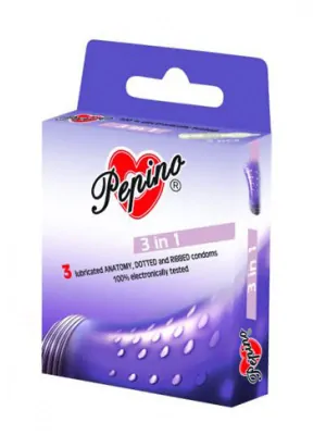 Kondómy vrúbkované a s výstupkami - Pepino kondómy 3v1 - 3 ks - SU26010