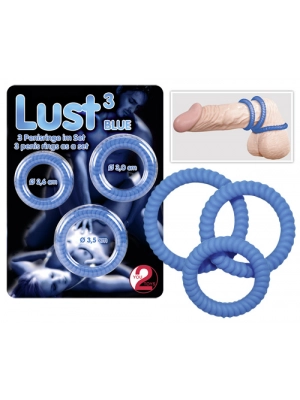 Erekčné krúžky nevibračné - Lust three krúžky na penis - modré - 5043000000