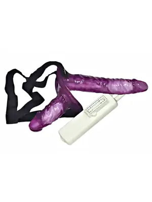 Nasadzovacie penisy, strap-on - Strap-On Duo Vibračný pripínací penis - fialový - 5667720000