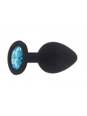Análne šperky - BASIC X Sam silikónový análny kolík s kamienkom M modrý - BSC00092