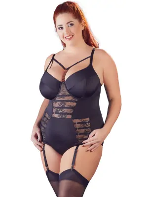 Erotické body a korzety - Amanda body s podväzkami Plus Size čierne - 26420931461 - 85E/L