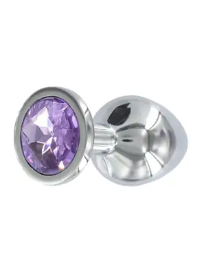 Análne šperky - BASIC X Tommy kovový análny kolík s fialovým  kamienkom - BSC00020