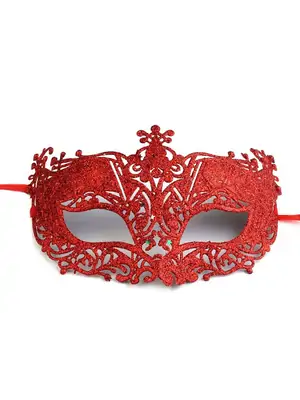Masky, chmýří - Karnevalová maska Plastová čipka s flitrami červená - maska05