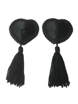 Erotické kostýmy - Wanita ozdoby na bradavky srdce so strapcami čierne - wanNC054
