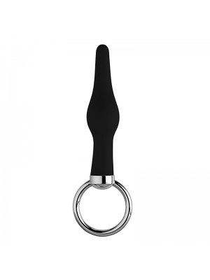 Nevibračné análne kolíky - Butt Análny kolík s kovovým očkom - čierny - v111801