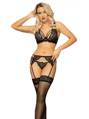 Erotické komplety - Wanita Dalia štvordielny set čierny - wan31127-ML - M/L