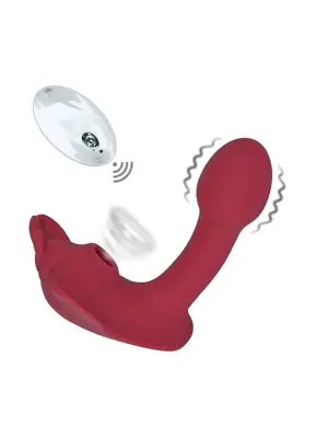 Vibrátory do nohavičiek - Romant Bill vibrátor do nohavičiek s podtlakovým stimulátorom klitorisu červený - RMT129red