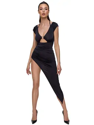 Erotické šaty - Cottelli Party šaty s asymetrickou sukňou - čierne - 27181541041 - L